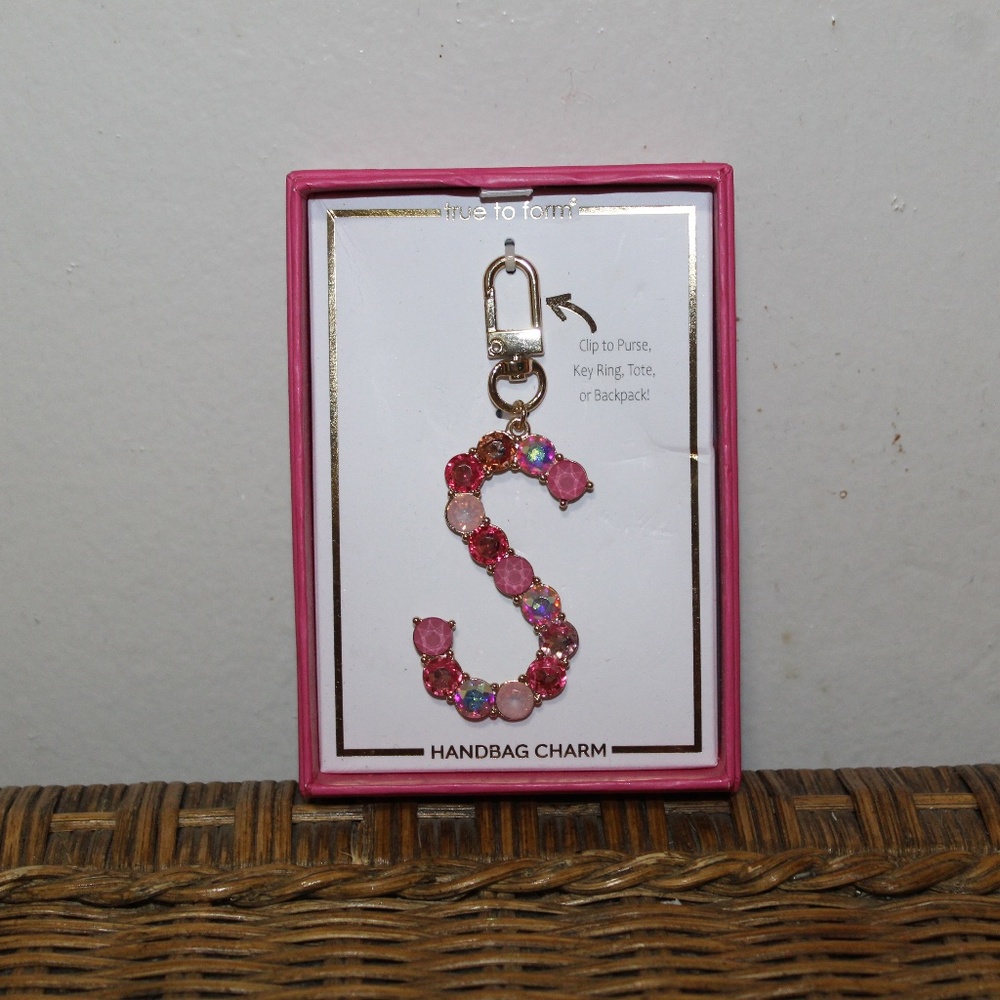 True to Form. Clip Purse Key Ring. Tote or Backpack Charm. Bedazzled "S"
